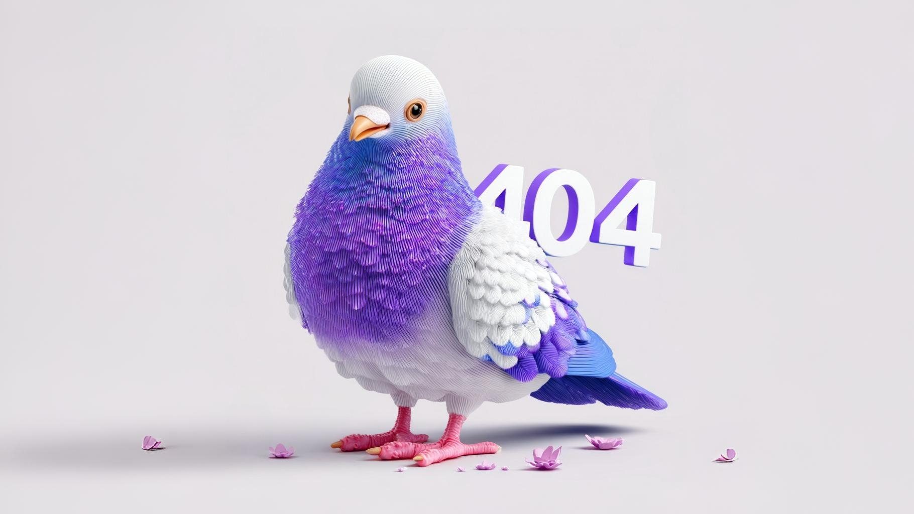 404 error image with a colorful pigeon